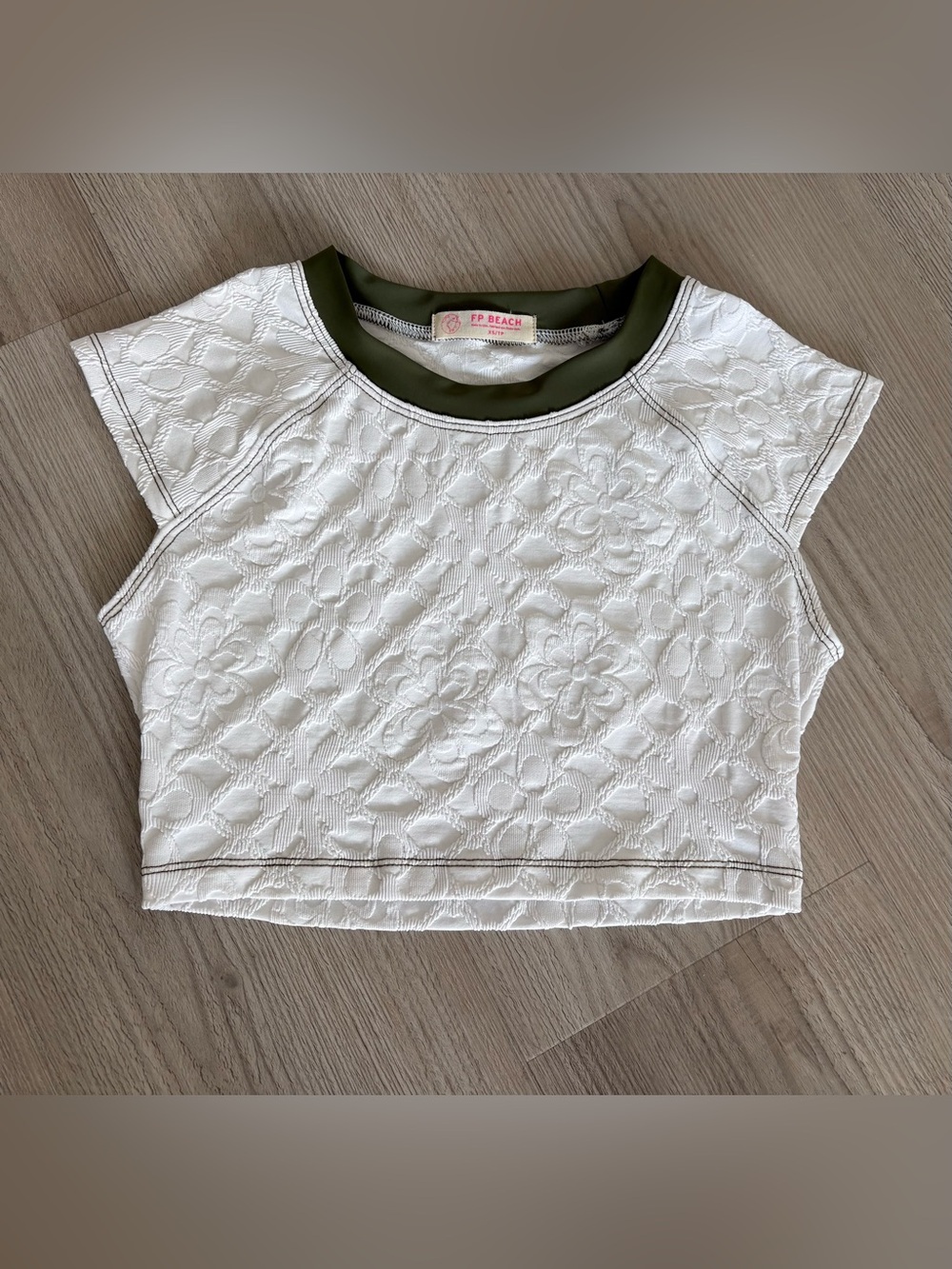 Free People White Embroidered Swim Crop Top